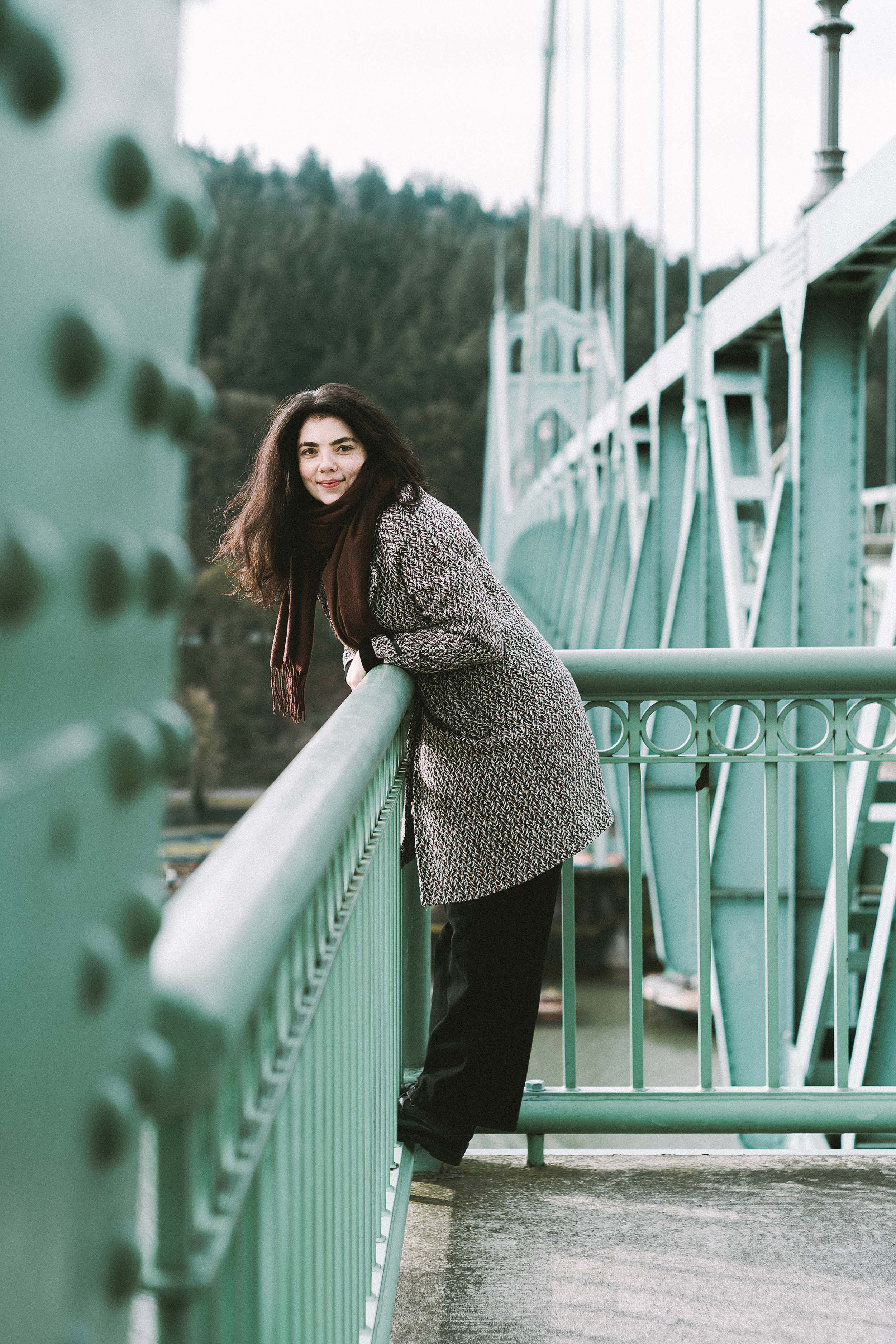 Moody Winter Portraits at Cathedral Park and St. Johns Bridge in Portland, Oregon — photograph 3 of 10